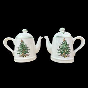Spode Christmas Tree Salt & Pepper Shakers – Figural Teapot Design, England
